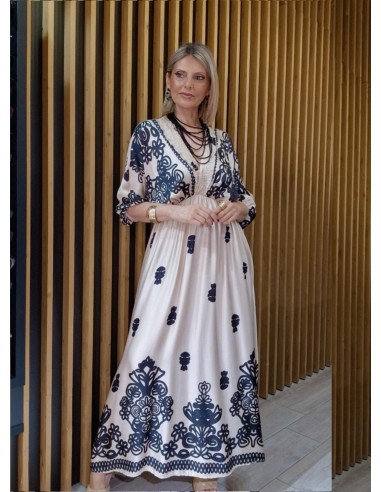 VESTIDO ESTAMPADO BEIG Y NEGRO