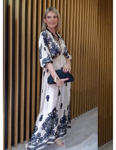 VESTIDO ESTAMPADO BEIG Y NEGRO
