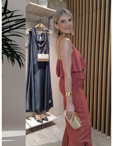 VESTIDO VOLANTE TEJA